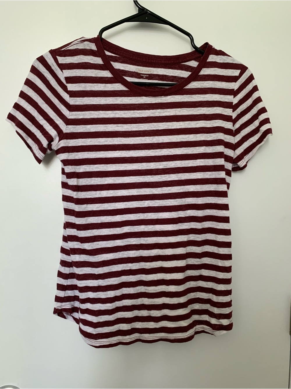 Old Navy Maroon and White Striped Crew Tee
